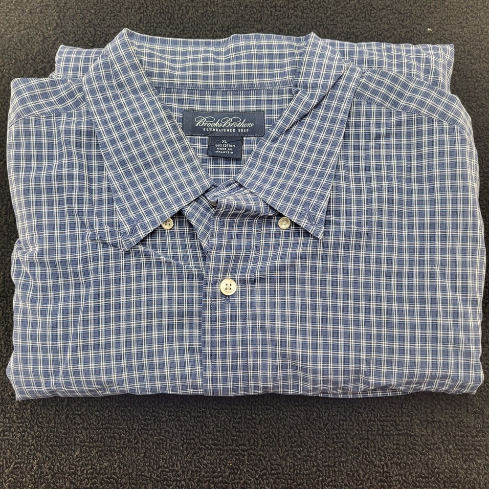 Brooks Brothers Blue Check Checkered Button Down Shirt Sz XL xLarge